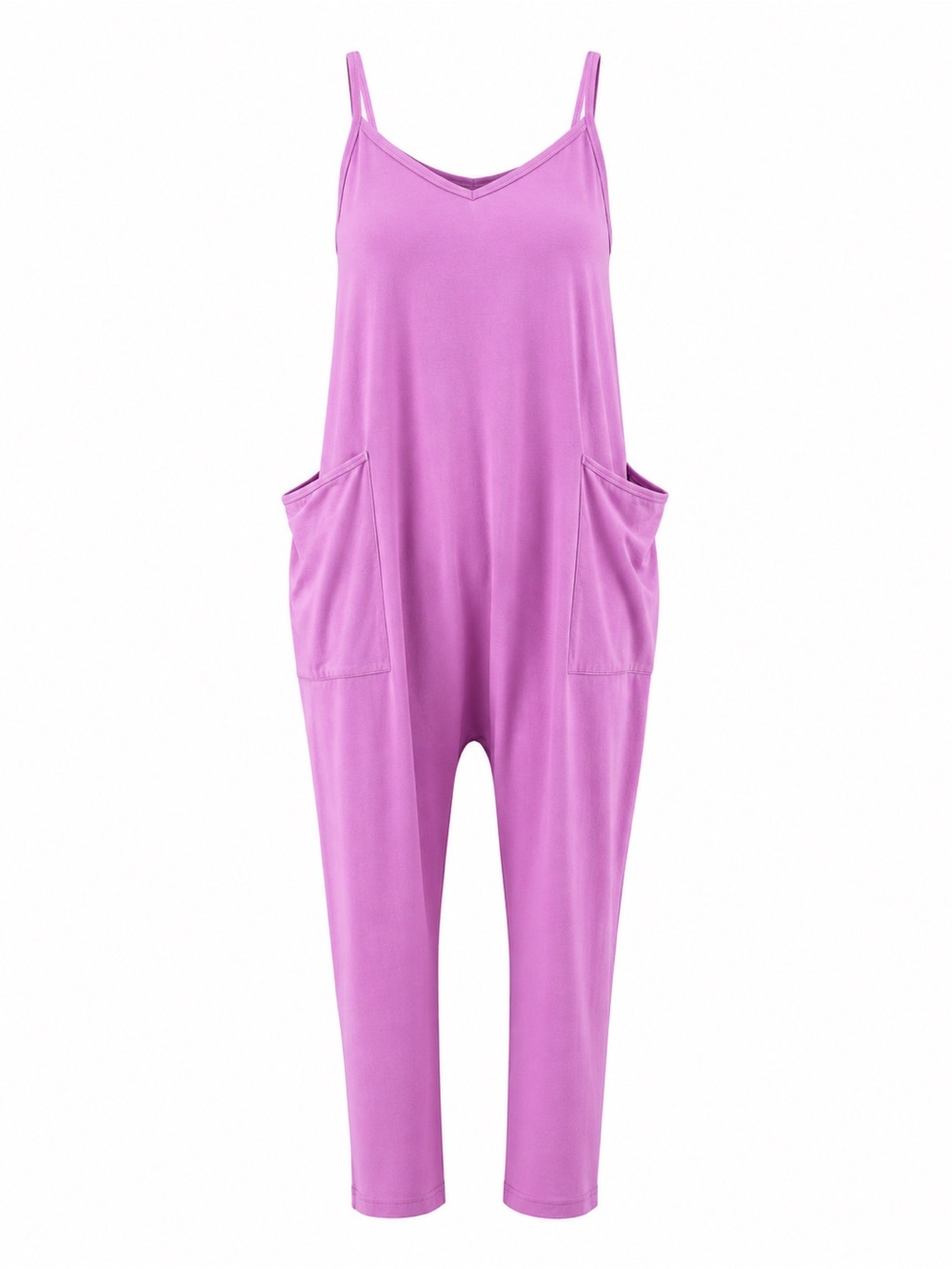 Women’s Lavender Spaghetti-Strap Harem Jumpsuit with Pockets
